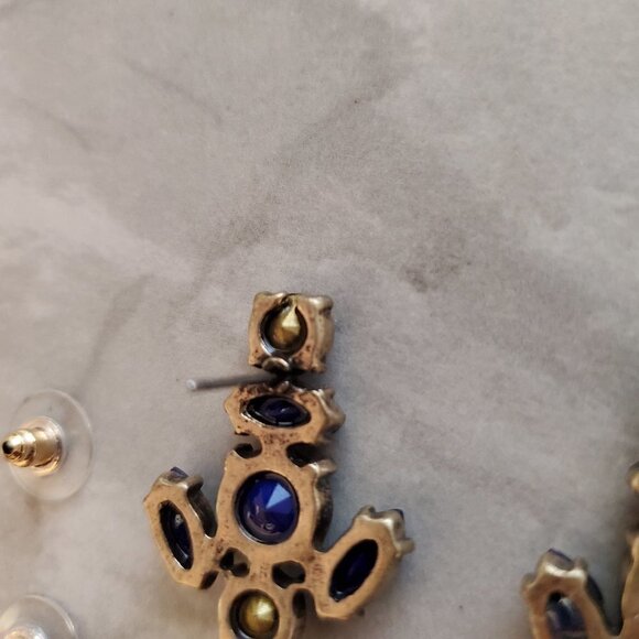 💖 J.Crew Blue Grey Rhinestones Crystals Cluster Statement Drop Dangle Earrings - Picture 14 of 15